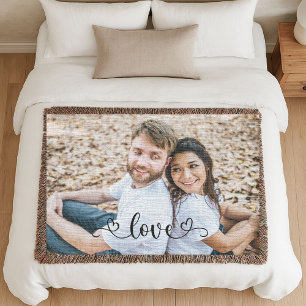 Couple Love Modern Anniversary Photo Woven Throw Blanket