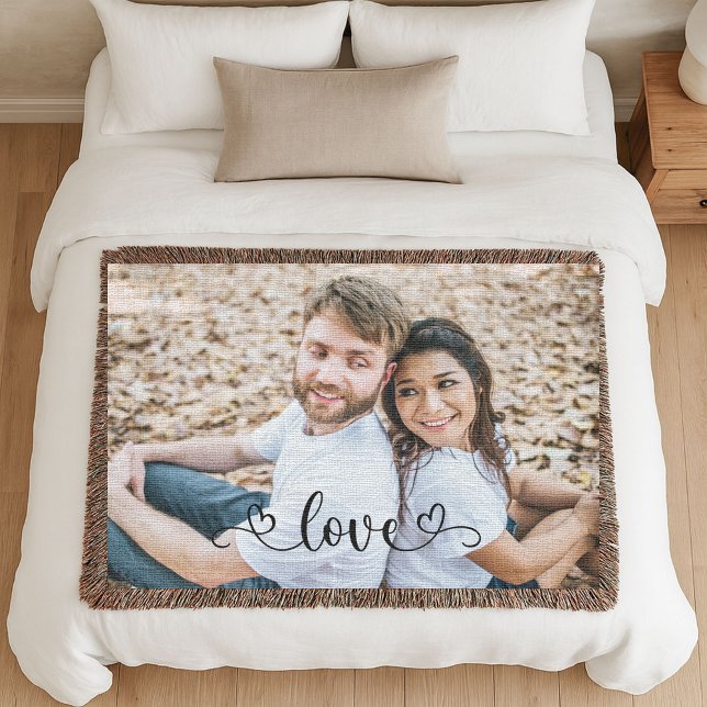 Couple Love Modern Anniversary Photo Woven Throw Blanket (Creator Uploaded)