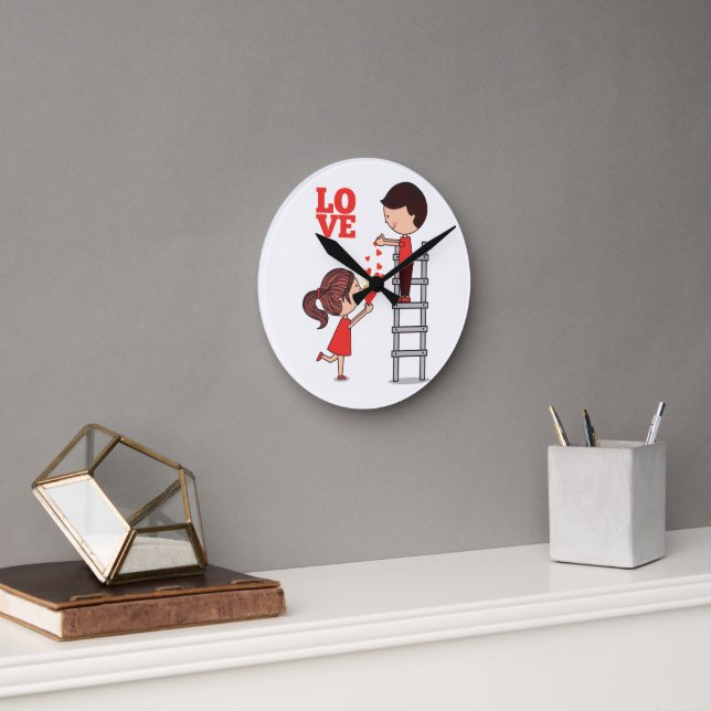 Couple Love Red Hearts Clock (Office)