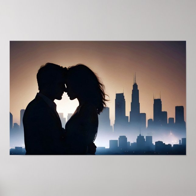Couple Love Romantic Sunset Silhouette Beautiful  Poster (Front)