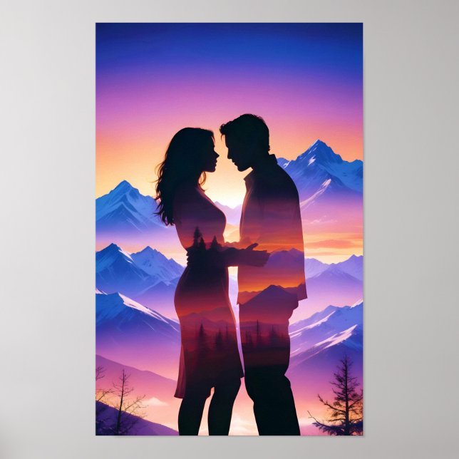 Couple Love Romantic Sunset Silhouette Beautiful  Poster (Front)