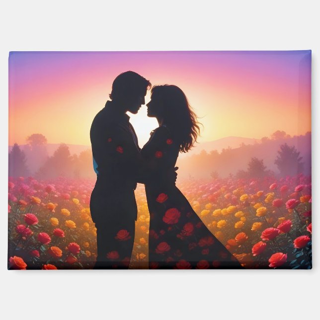 Couple Love Romantic Sunset Silhouette Wedding Magnet (Front)