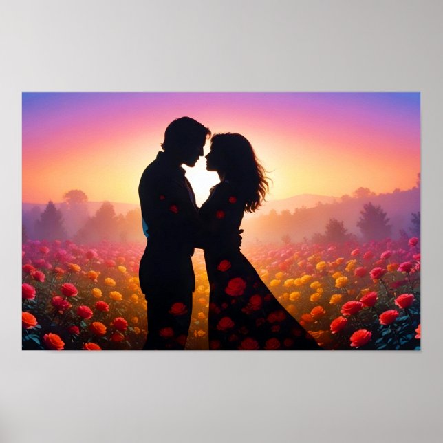 Couple Love Romantic Sunset Silhouette Wedding Poster (Front)
