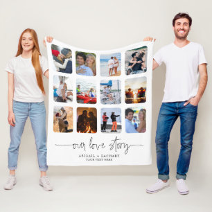 Couple LOVE STORY 12 Photo Collage Names Custom Fleece Blanket