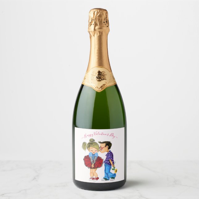 Couple Love Valentine's Day Sparkling Wine Label (Front)