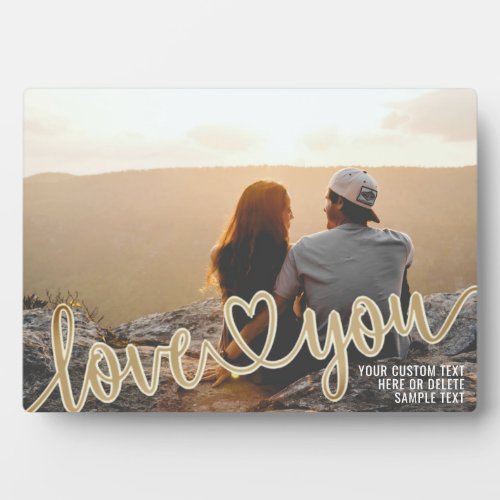 Couple LOVE YOU Gold Heart Script Photo Custom Plaque