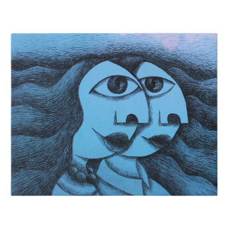 Couple, man and woman in profile faux canvas print