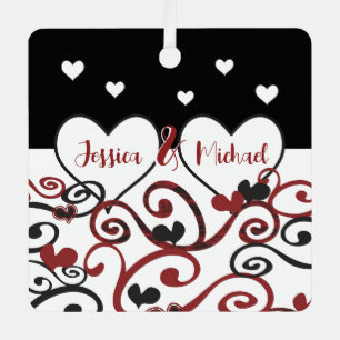 Couple Married Date Newlywed Swirly Love Hearts Metal Ornament