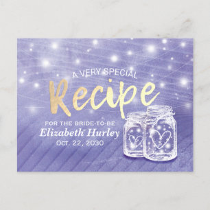 Couple Mason Jar String Light Bridal Shower Recipe Invitation Postcard