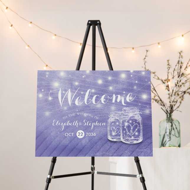 Couple Mason Jar String Light Wedding Welcome Sign (In Situ (Stand))