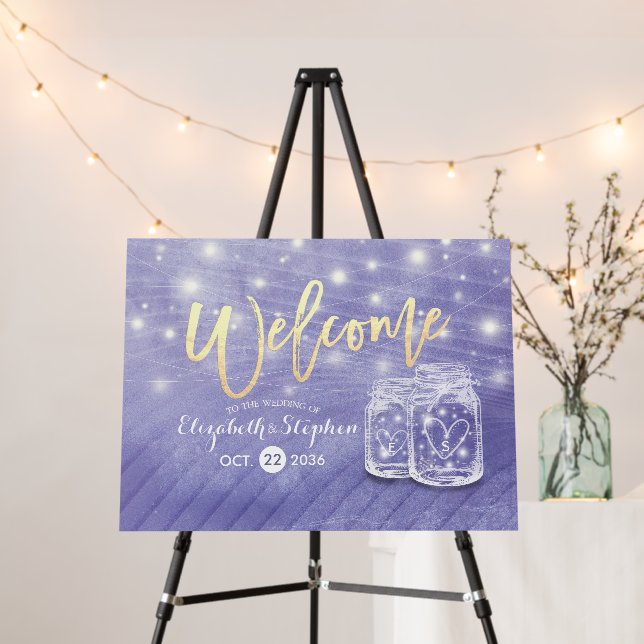 Couple Mason Jar String Light Wedding Welcome Sign (In Situ (Stand))