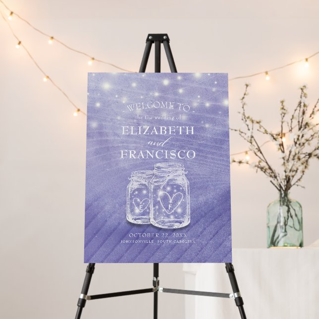 Couple Mason Jar String Light Wedding Welcome Sign (In Situ (Stand))