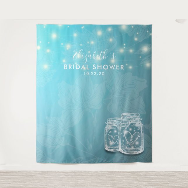 Couple Mason Jars Floral Bridal Shower Backdrop (Front)