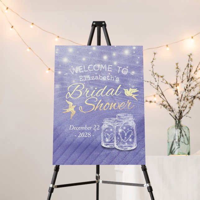 Couple Mason Jars String Lights Bridal Shower Sign (In Situ (Stand))
