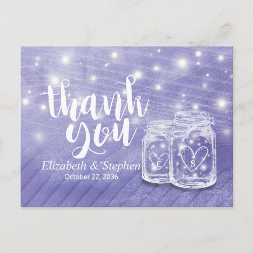 Couple Mason Jars String Lights Wedding Thank You Postcard