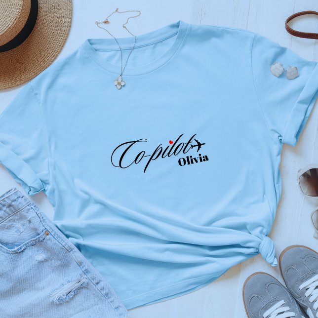 Couple Matching Co-Pilot Airplane Blue Personalize T-Shirt (Creator Uploaded)