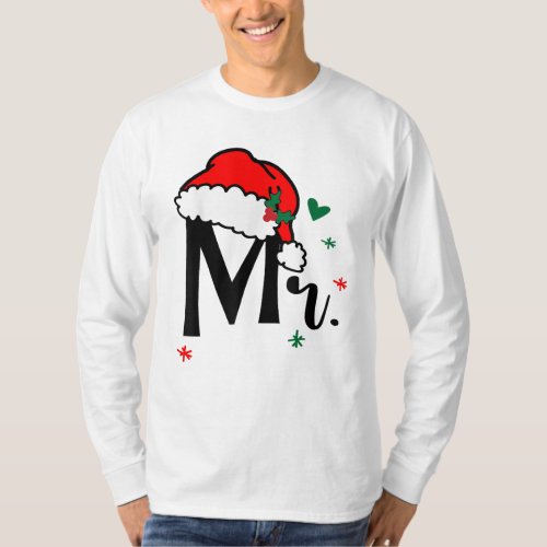 Couple Matching Mr and Mrs Christmas Pajamas Santa T_Shirt