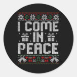 Couple Matching Peace I Come In Peace Ugly Sweater Classic Round Sticker