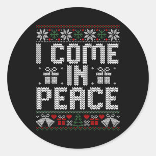 Couple Matching Peace I Come In Peace Ugly Sweater Classic Round Sticker