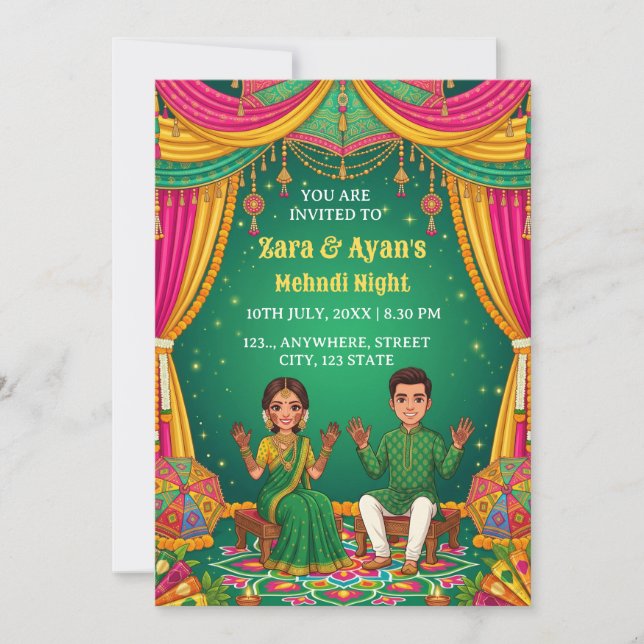 Couple Mehndi Night Ceremony Invitation card (Front)