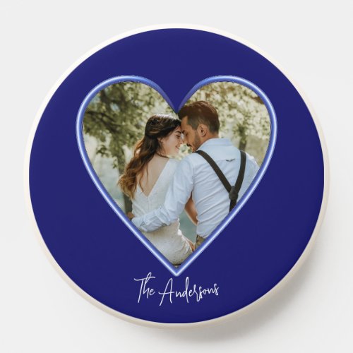 Couple Midnight Blue Heart Frame Uploaded Photo PopSocket