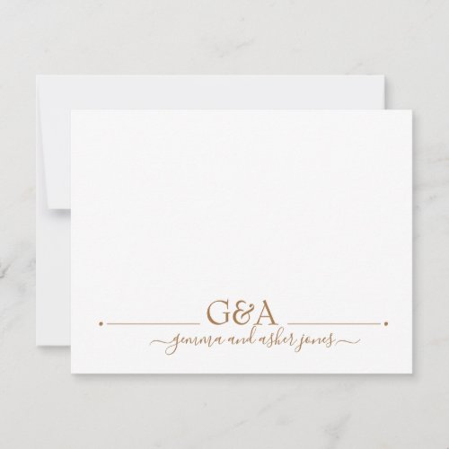 Couple Minimal Gold Monogram Note Card