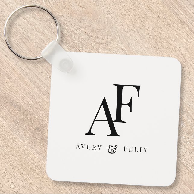 Couple Monogram Black and White Elegant Simple Keychain (Creator Uploaded)
