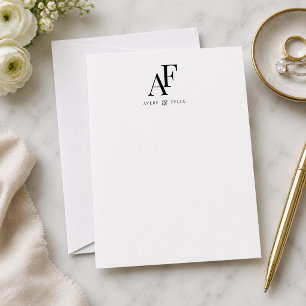 Couple Monogram Black and White Elegant Simple Note Card