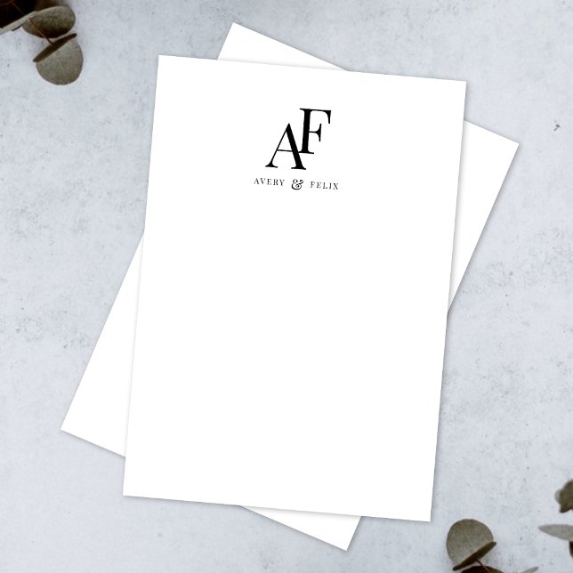 Couple Monogram Black and White Elegant Simple Note Card (Creator Uploaded)