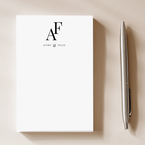 Couple Monogram Black and White Elegant Simple Post_it Notes