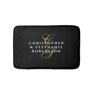 Couple Monogram Black Gold White Minimalist Chic Bath Mat