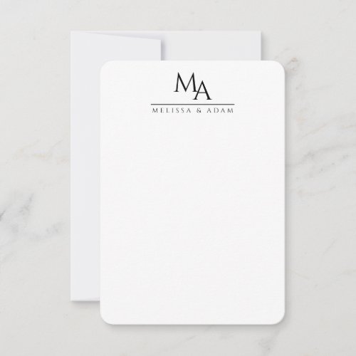 Couple Monogram Black White Elegant Modern Thank You Card