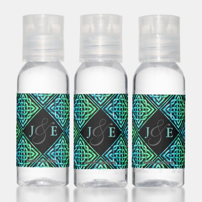Couple Monogram Celtic Blue Green Hand Sanitizer (Set)