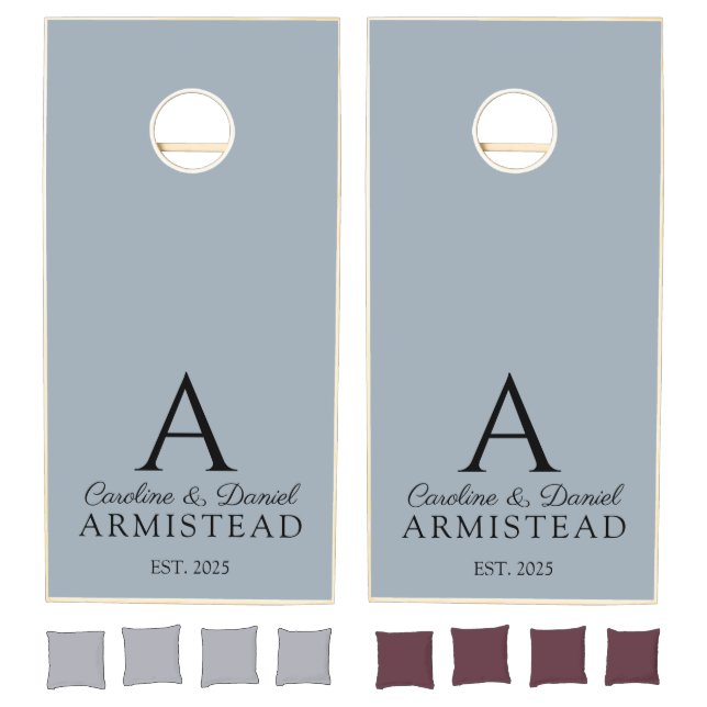 Couple Monogram Dusty Blue Wedding  Cornhole Set (Set)