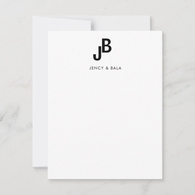 Couple Monogram Elegant Black and White Design Note Card (Front)