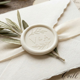 Couple Monogram Elegant Botanical Leaves Wedding Wax Seal Sticker