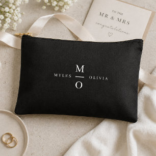 Couple Monogram Elegant Minimal Stylish Black Accessory Pouch