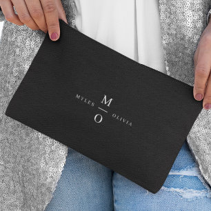 Couple Monogram Elegant Minimal Stylish Black Accessory Pouch