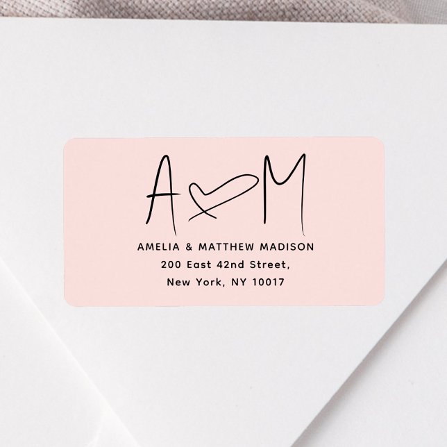Couple Monogram Heart Pink Return Address Label (Creator Uploaded)