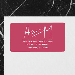 Couple Monogram Heart Red Return Address Label
