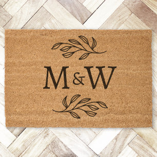 Couple Monogram Initial Personalized Botanical Fiber Doormat