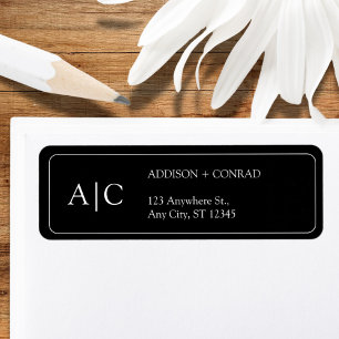 Couple Monogram Minimalist Black Return Address Label