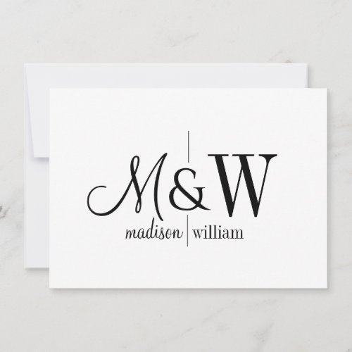 Couple Monogram Minimalist Black White Note Card