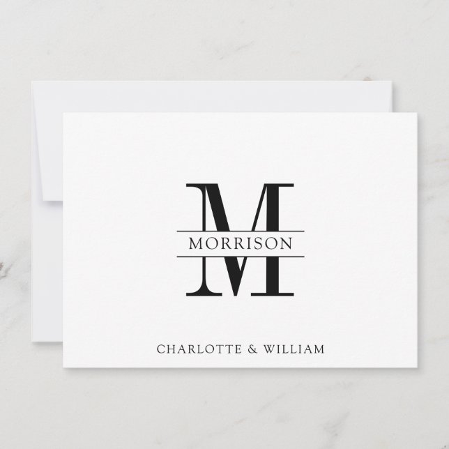 Couple Monogram Minimalist Black White Note Card (Front)