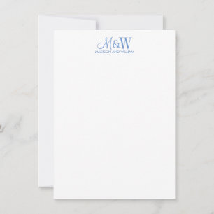 Couple Monogram Minimalist Blue White Note Card