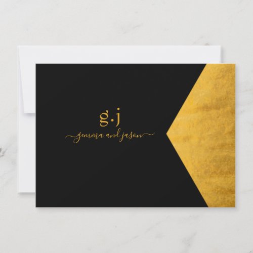 Couple Monogram Minimalist Faux Gold Foil Black Note Card