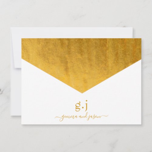 Couple Monogram Minimalist Faux Gold Foil White Note Card