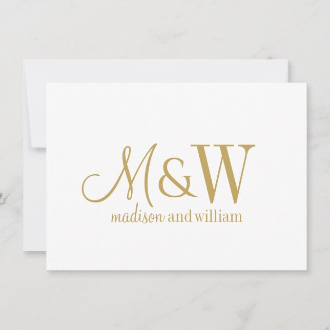 Couple Monogram Minimalist Gold Script & Serif Note Card (Front)