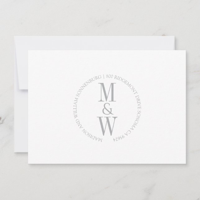 Couple Monogram Minimalist Gray Note Card (Front)