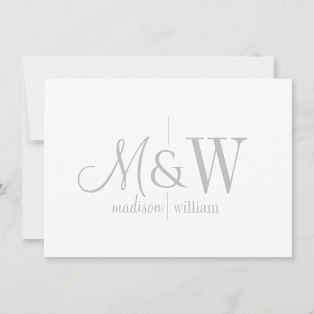 Couple Monogram Minimalist Gray Script & Serif Note Card (Front)